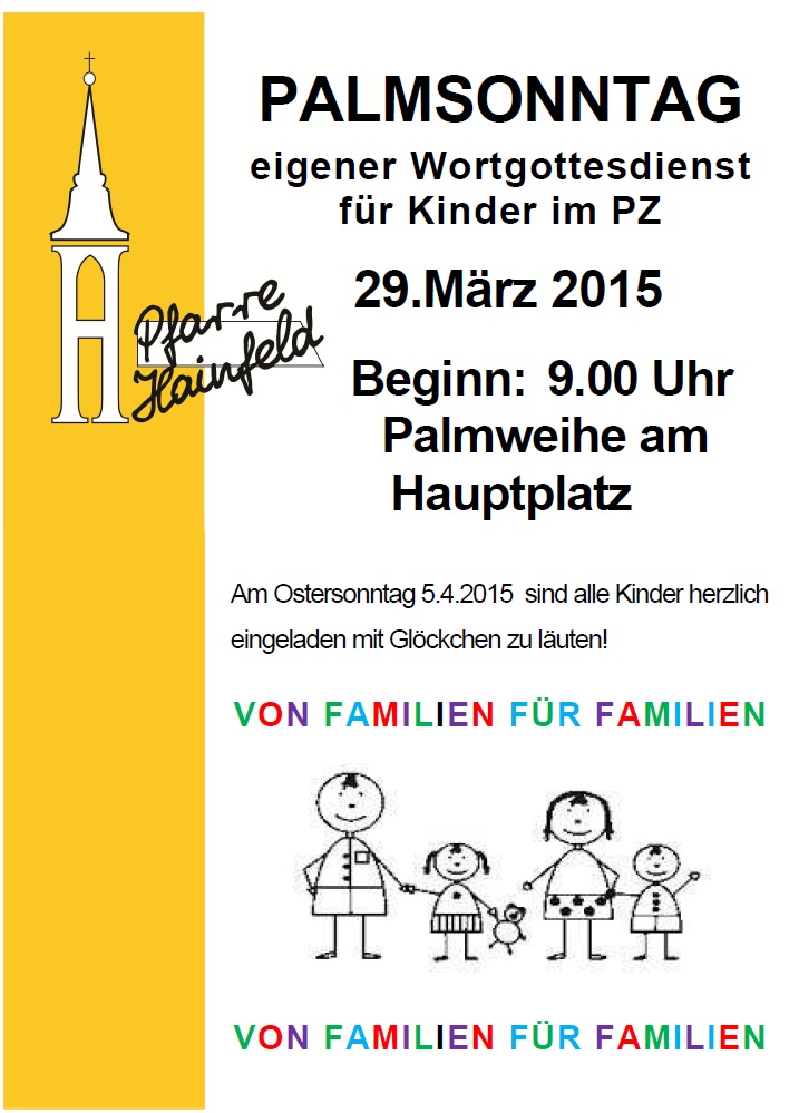 Ankündigung der Familienmesse am Palmsonntag 2015