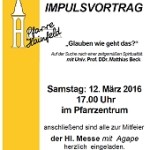 Samstag, 12. März, 17.00 Uhr, Pfarrzentrum mit Univ.-Prof. DDr. Matthias Beck